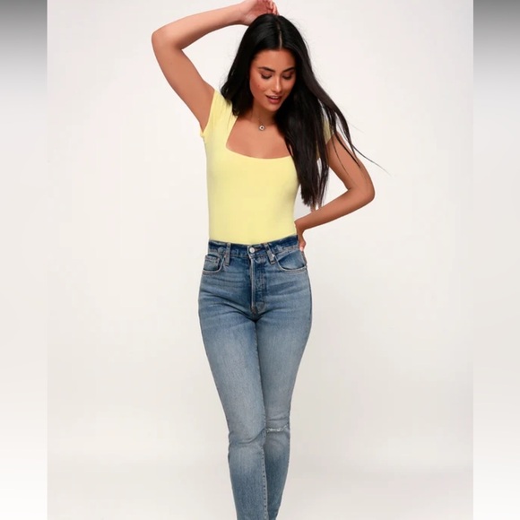 Free People Square Eyes Pale Yellow Bodysuit. Size Small - Picture 4 of 7